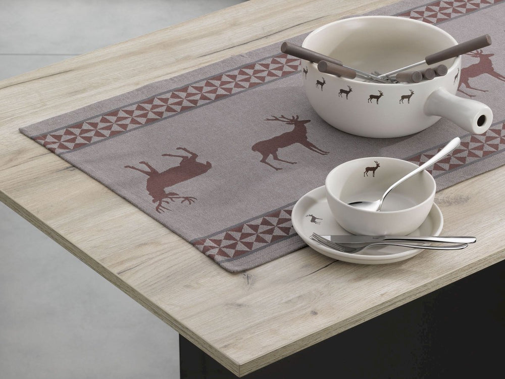 Kela keuken - henrik tafelloper 160 x 50cm set van 3 stuks - kunststof - bruin