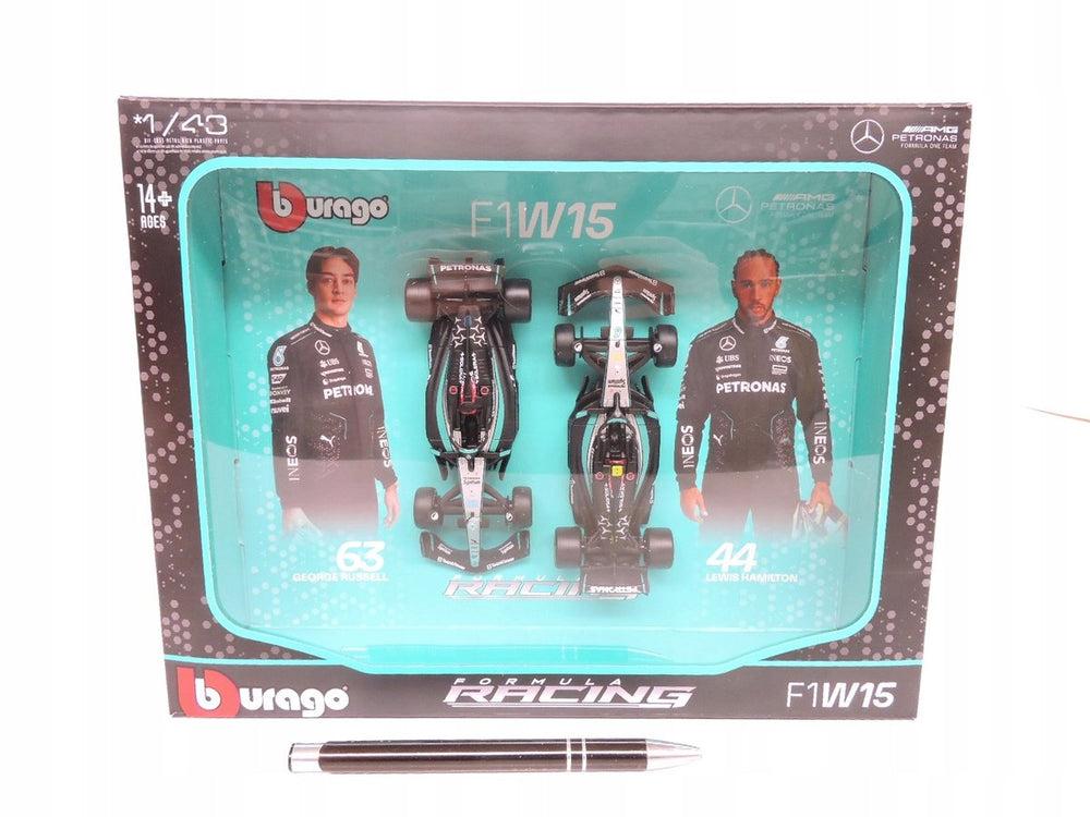Bburago f1 mercedes-benz racewagen set 1:43 russell cadeau.