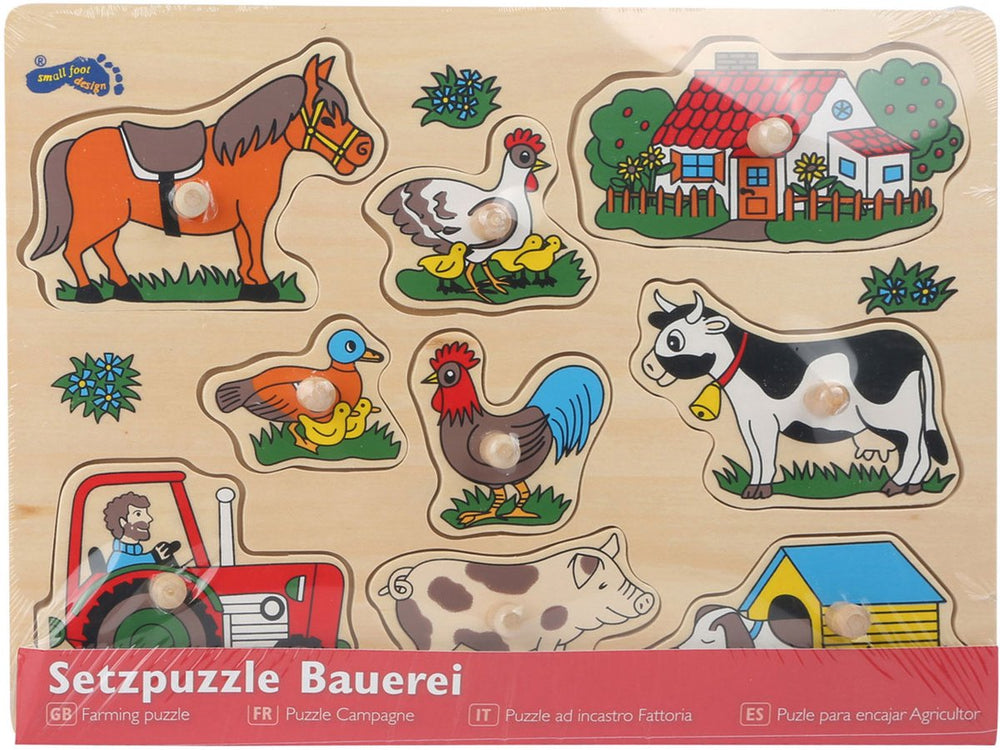 Small foot - wooden peg puzzle farm, 9 pcs.