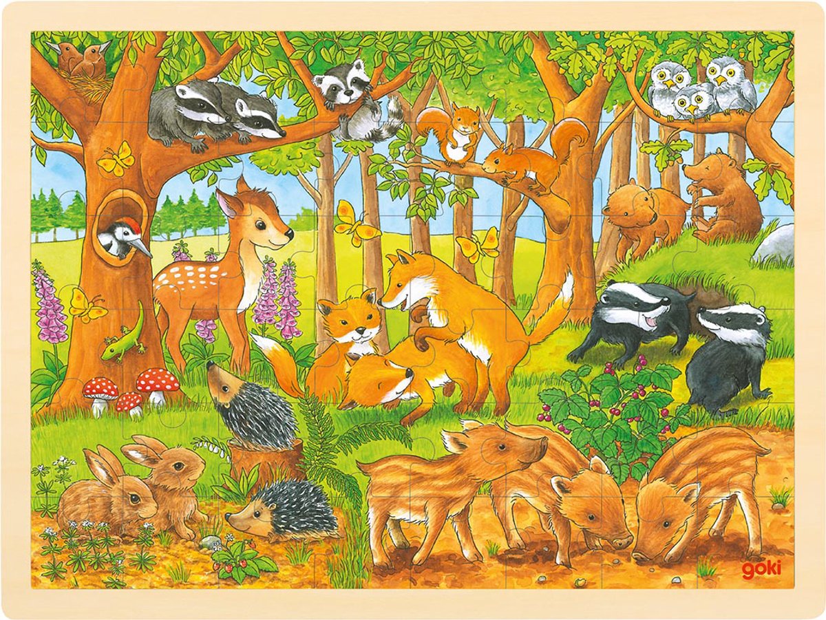 Goki houten legpuzzel - bosdieren, 48st.