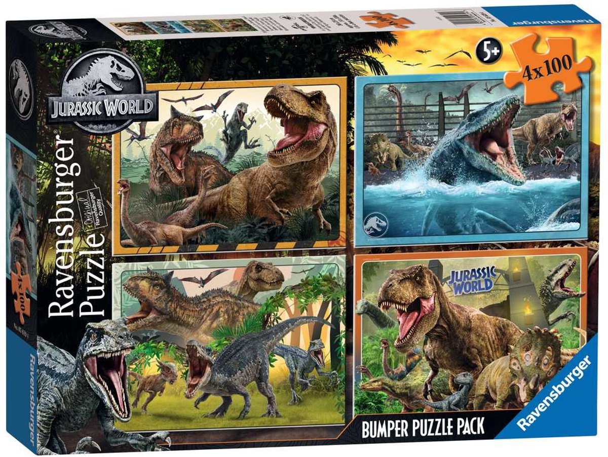 Ravensburger jurassic world puzzel 4x100 stukjes veelkleurig