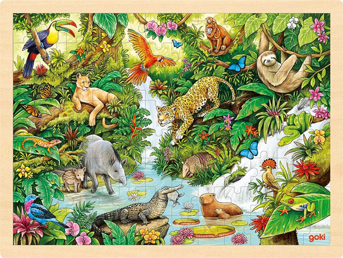 Goki houten legpuzzel in de jungle, 96st.