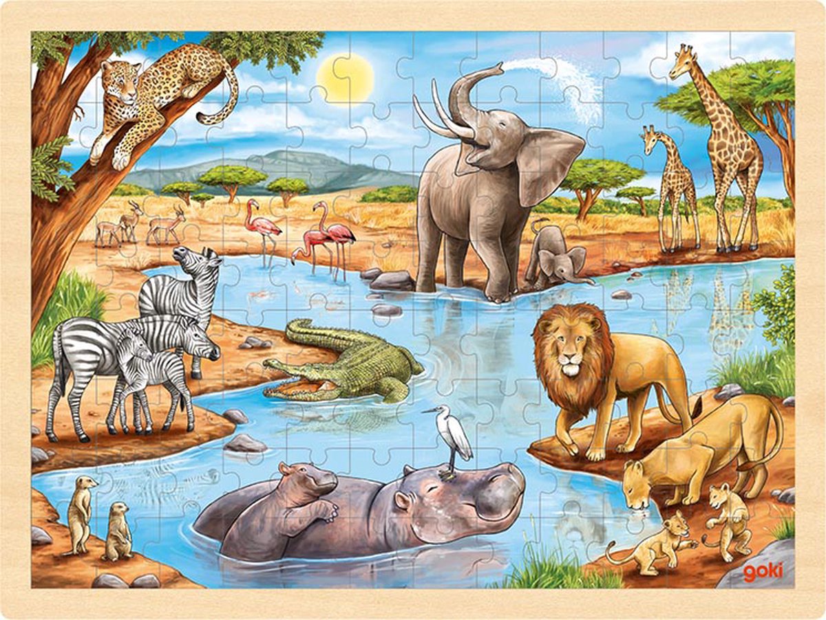 Goki houten legpuzzel afrikaanse savanne, 96st.