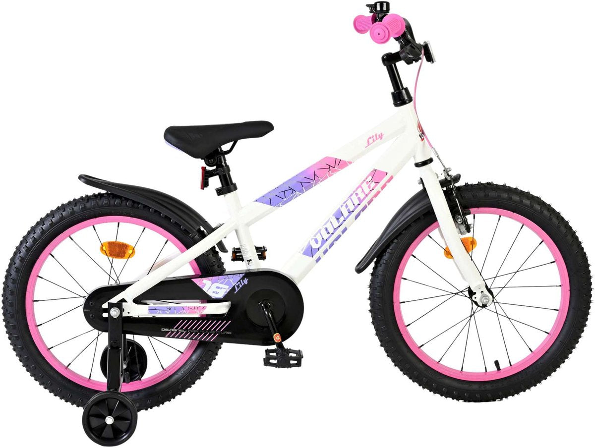 Volare lily kinderfiets - meisjes - 18 inch - wit roze paars - twee handremmen