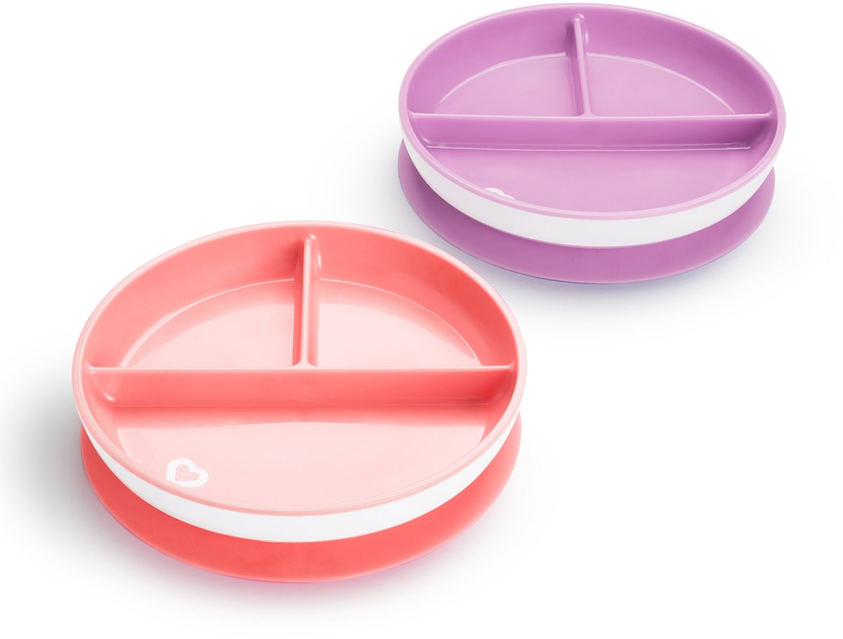 Munchkin bordjes met zuignap - anti-slip - vaatwasser- en magnetronbestendig - per 2 stuks - vanaf 6 maanden - paars roze