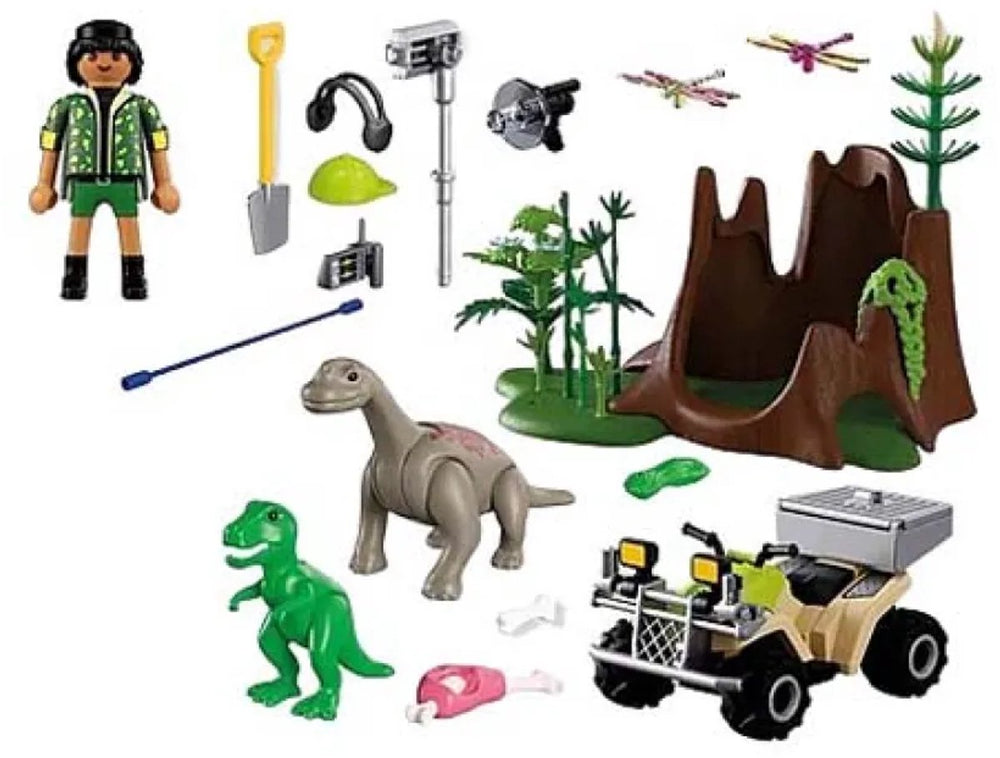 Playmobil | dinos | dinosaurussen hideout | dino explorer met quad, baby t-rex en baby brachiosaurus | kinderspeelgoed voor kinderen vanaf 4 jaar | 72069