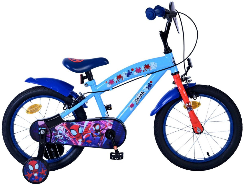 Spidey en zijn geweldige vrienden spidey kinderfiets - jongens - 16 inch - blauw - twee handremmen