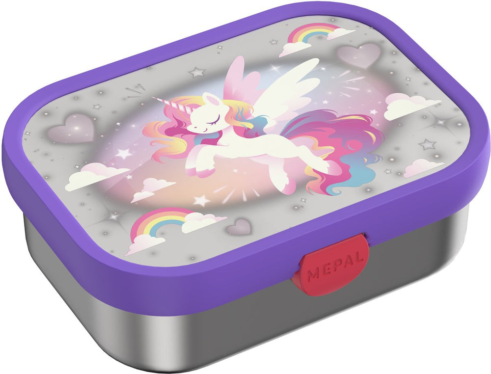 Mepal rvs bento lunchbox campus - 750 ml - broodtrommel met vakjes voor kinderen - geschikt voor 4 boterhammen - lunchbox rvs - unicorn glow
