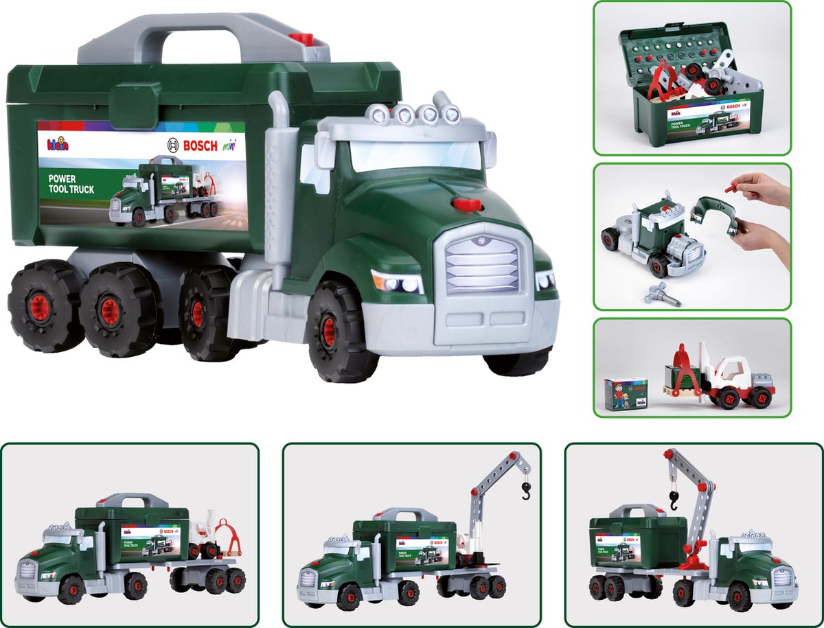 Klein toys - bosch mini gereedschap vrachtwagen - 86 onderdelen - 1:24 bosch-schroefwagen - groen rood