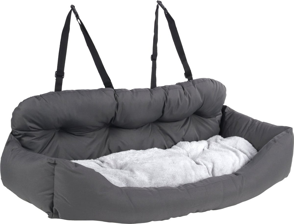 Flamingo autostoel hond – autostoel orlando grijs – 100x57x20cm – veilig comfortabel – voor achterbank