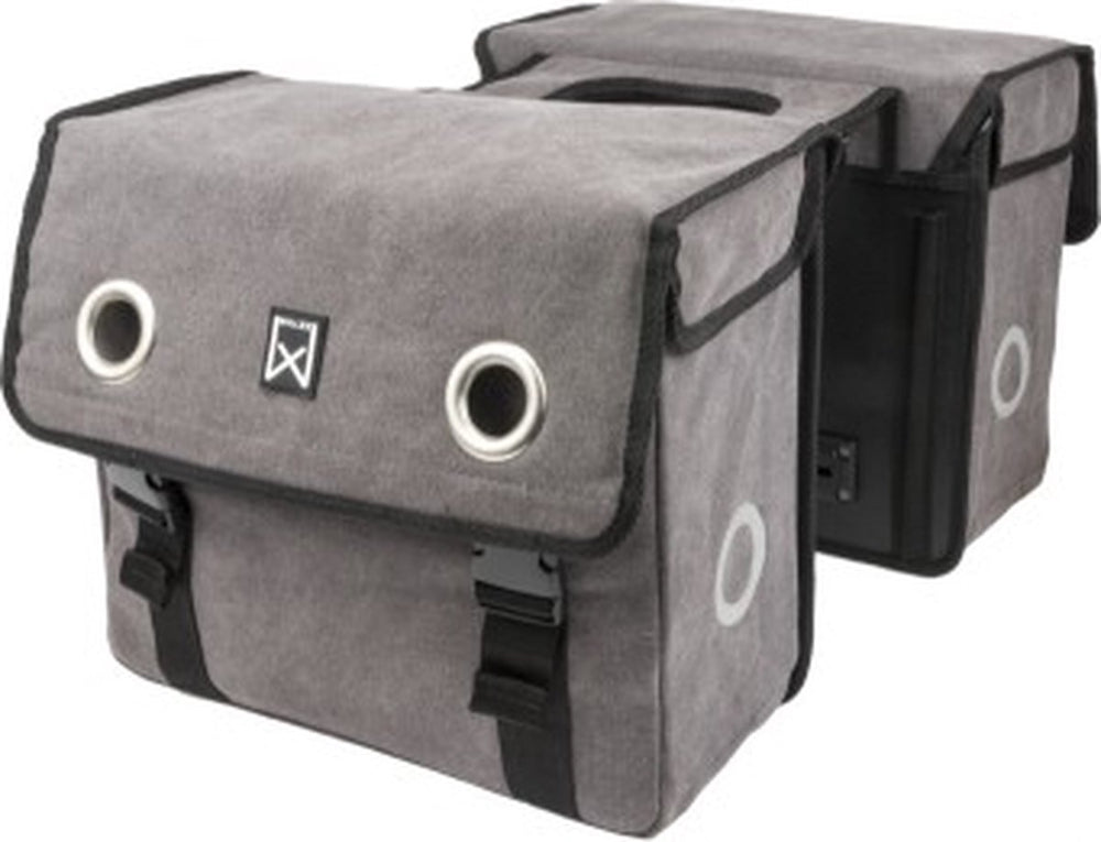 Willex dubbele fietstas - canvas - reflectie - 30 liter - universele bevestiging -grijs
