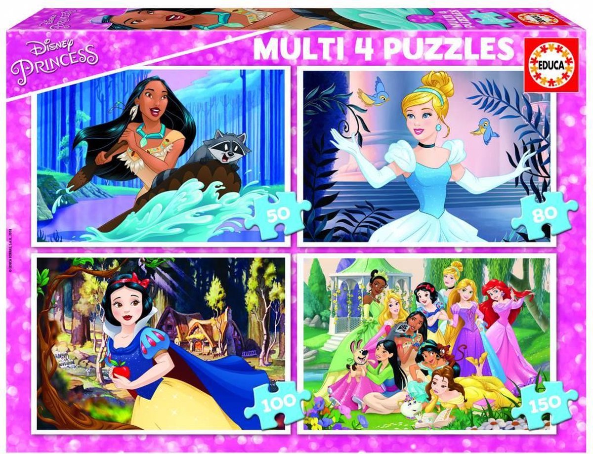 Educa - puzzel disney prinsessen - 4 puzzels van 50 80 100 150 stukjes