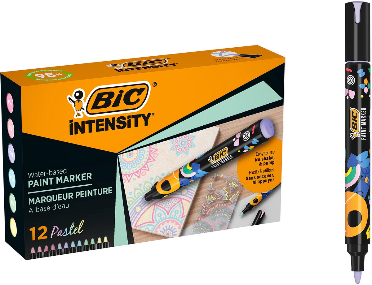 Bic intensity paint markers pastel - 12 stuks - verfstiften 98% gerecycled - watervast hout karton