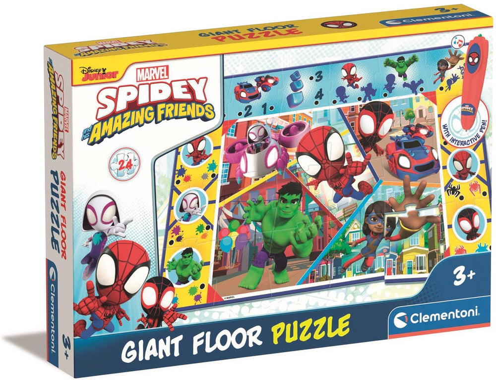 Clementoni - marvel spidey and friends vloerpuzzel - met interactieve pen - 24 stukken - 70cm x 100cm - vanaf 3 jaar