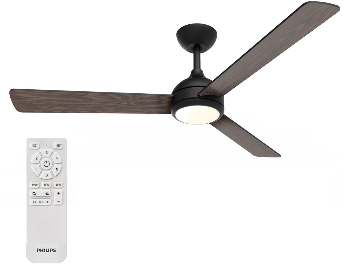 Philips led philips civx plafondventilator met led-lamp - 3 bladen - diameter: 132cm - drie tinten wit licht (3000k 4300k 6500k) - dimbaar tot 10% - afstandsbediening - zwart of donker hout - 2500 lumen