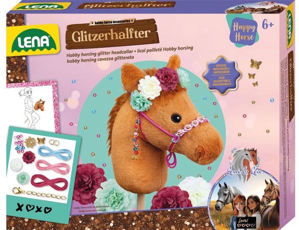 Lena hobby horsing knutselset glitter hoofdstel met kralen en bloemen.