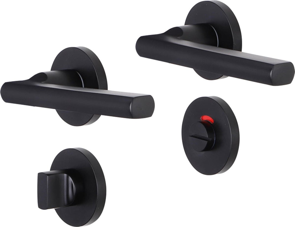 Impresso deurkruk - redhill - voor binnen- rond met rond toiletrozet- aluminium zwart - 2 stuks