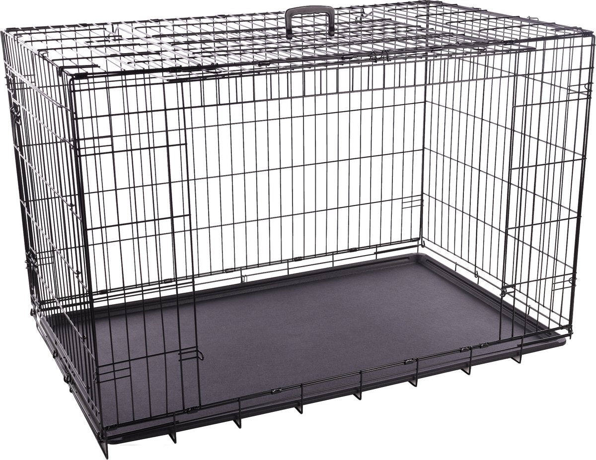 Flamingo hondenbench nyo zwart xxl – 124x77x81,5 cm – opvouwbare draadkooi met 2 deuren lade – hondenbench met handvat