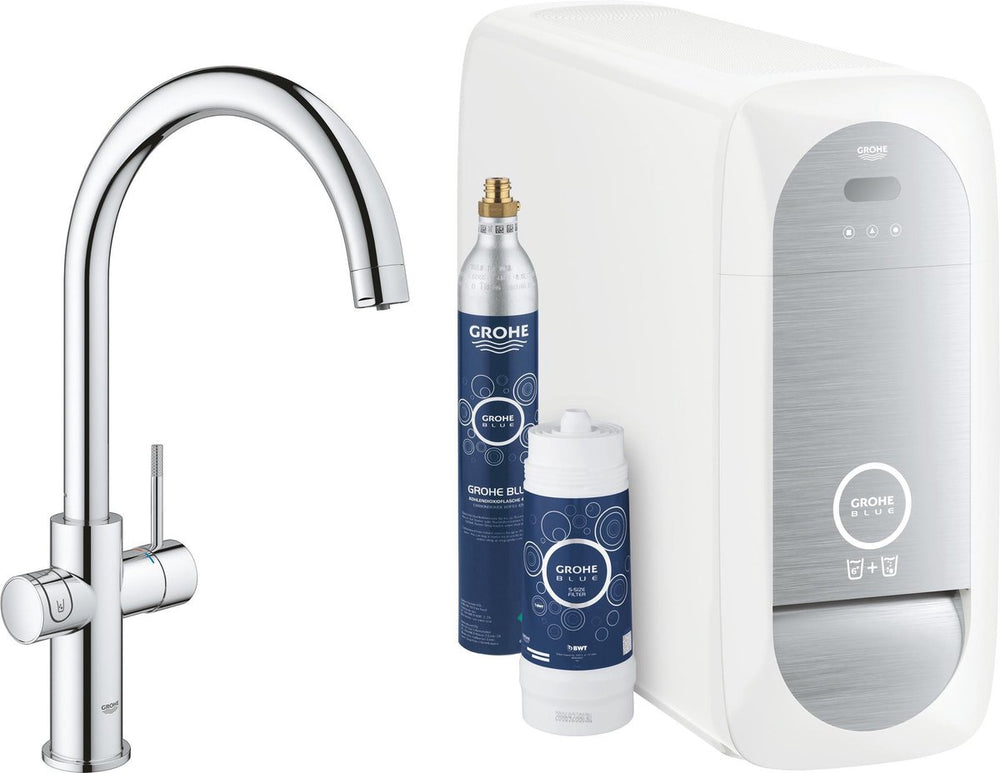 Grohe blue home duo keukenkraan - met bluetooth en wifi - starterkit - c-uitloop - chroom - voor gezuiverd, gekoeld en bruisend water