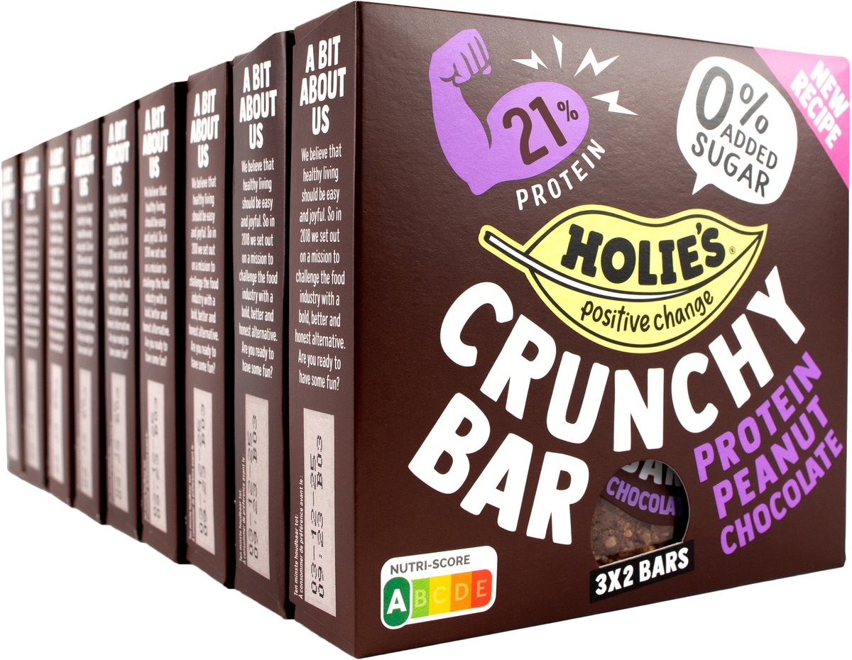 Holie's crunchy bar protein peanut chocolate 3x2 repen - eiwit - reep - suikervrij - gezond - vegan - 9 pack