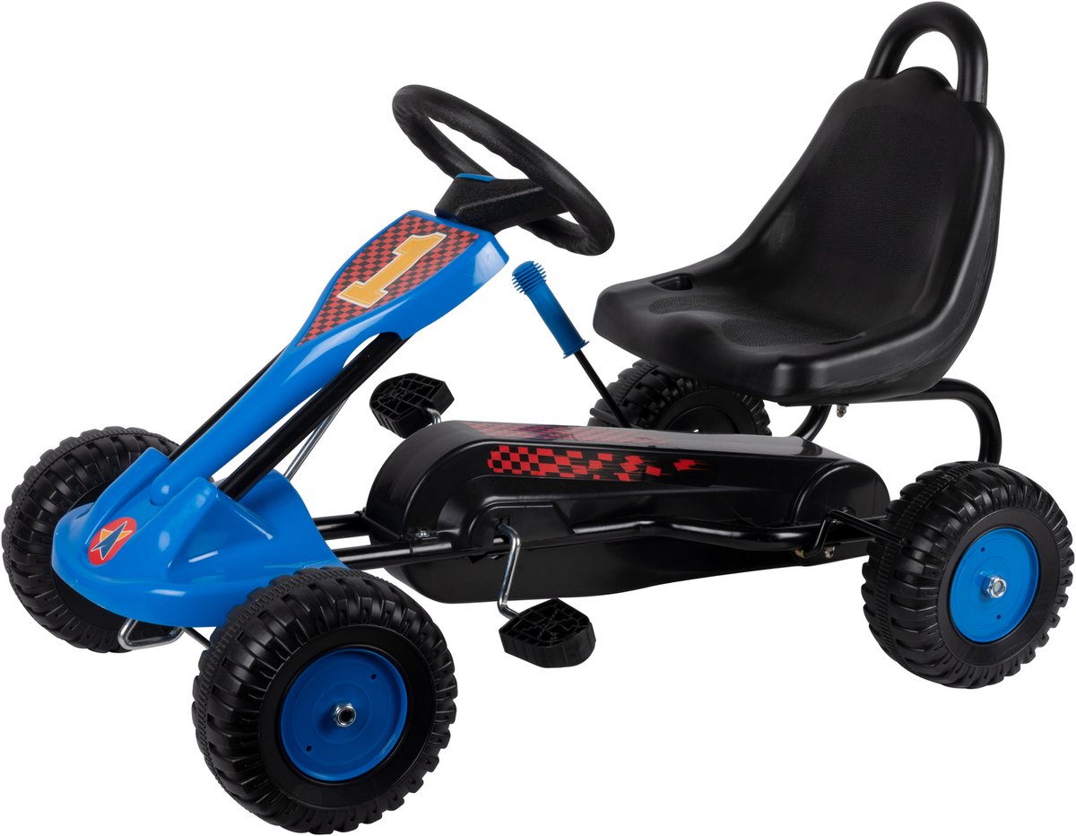 Eddy toys go kart voor kinderen - skelter met handrem - verstelbare stoel 2 posities - stalen frame 17 mm - kinder skelter tot 35 kg - 87 x 51 x 54 cm