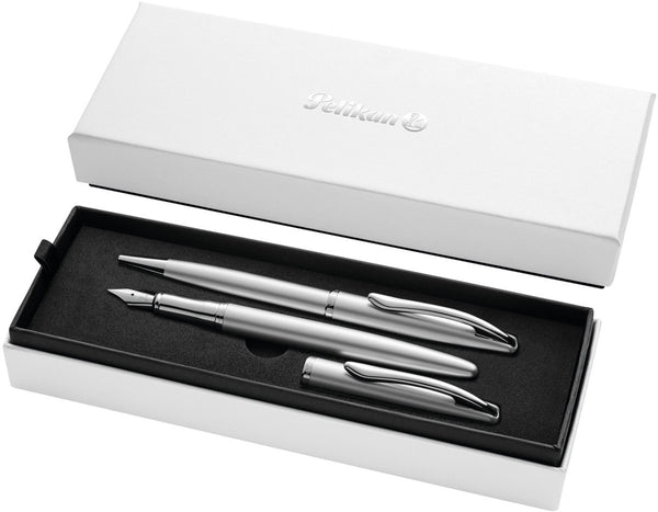 Pelikan jazz noble elegance schrijfset - vulpen m + balpen - metaal - zilver