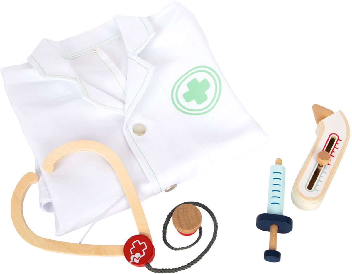 Small foot - doctor's coat with wooden accessories, 4 pcs.