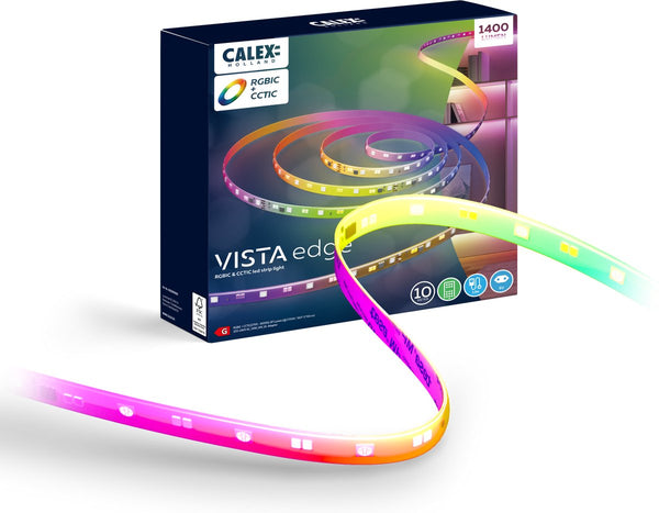 Calex led strip - 10 meter - rgb + cct individual control - 1400 lumen - binnengebruik - koel tot warm wit licht kleuren verlichting - muzieksynchronisatie - afstandsbediening