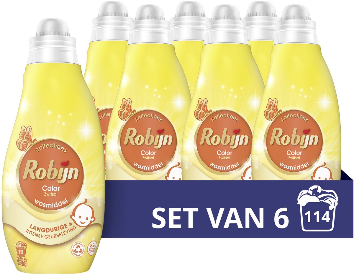 Robijn - vloeibaar wasmiddel - zwitsal - klein krachtig - 6 flessen - 114 wasbeurten - voordeelverpakking