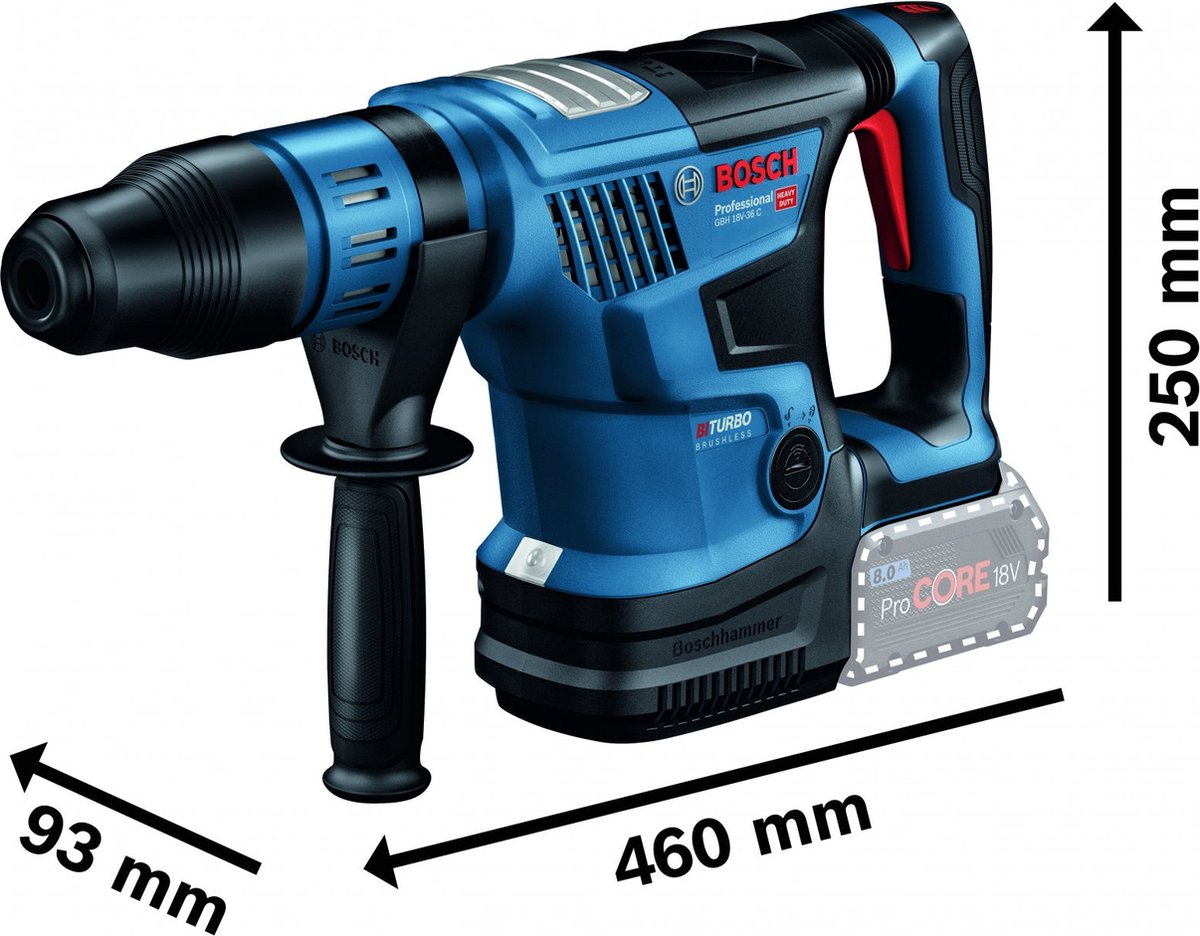 Bosch professional gbh 18v-36 c accu boorhamer - biturbo - zonder 18v accu en lader - in koffer