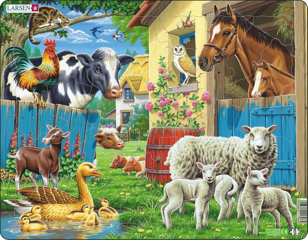 Larsen boerderijdieren – puzzel – dieren – boerderij – educatieve legpuzzel voor kinderen – 23 stukjes – gemaakt in noorwegen – extra dikke 2,5 mm stukjes – tray met vaste rand