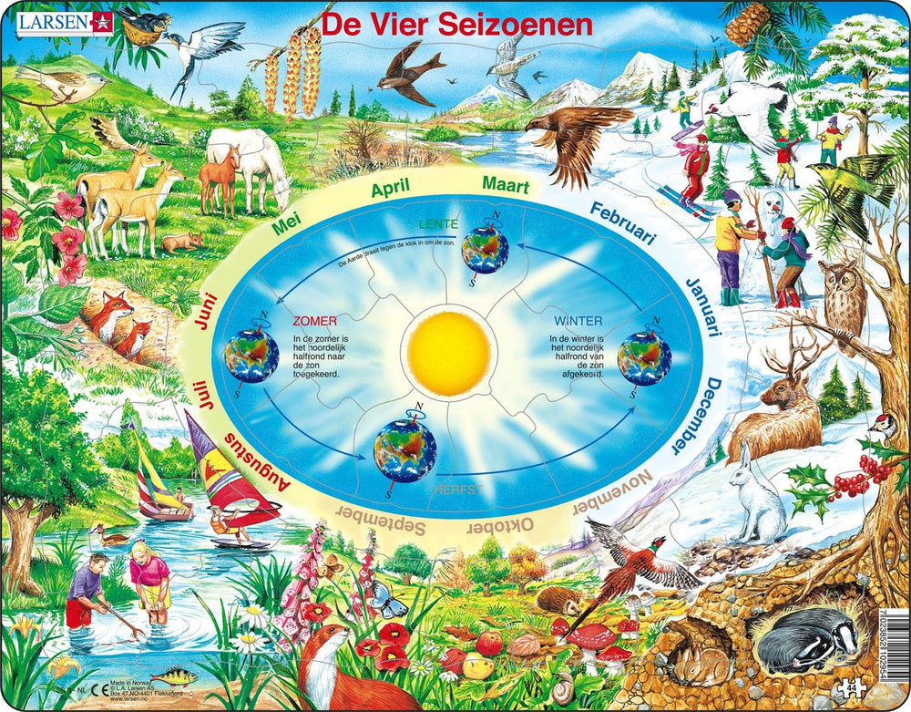 Larsen de seizoenen van het jaar – puzzel – ruimte wetenschap – seizoenen – educatieve legpuzzel voor kinderen – 44 stukjes – gemaakt in noorwegen – extra dikke 2,5 mm stukjes – tray met vaste rand