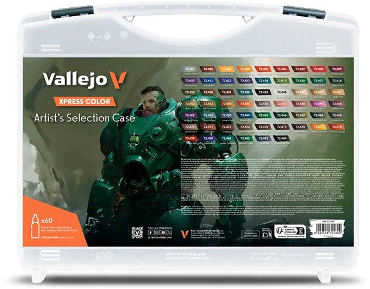 Vallejo hobbyverf acrylverf - 72184 xpress color - kunstenaars selectie - koffer -acryl set - 60x verf set - 60x 18 ml