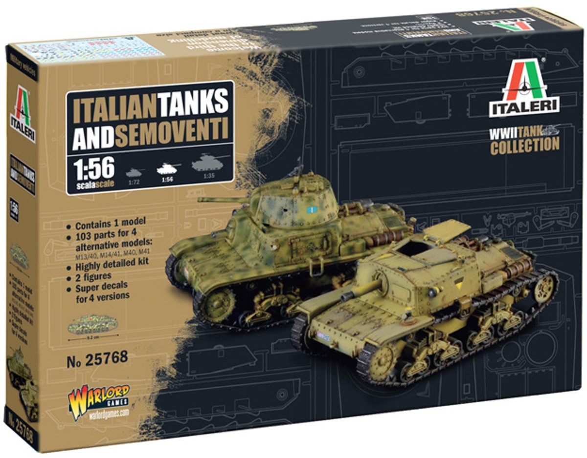 Italeri modelbouwpakket vliegtuigen - 25768 italian tanks - semoventi wwii - 1 tank met 4 bouwopties plastic - 1:56 - modelbouw