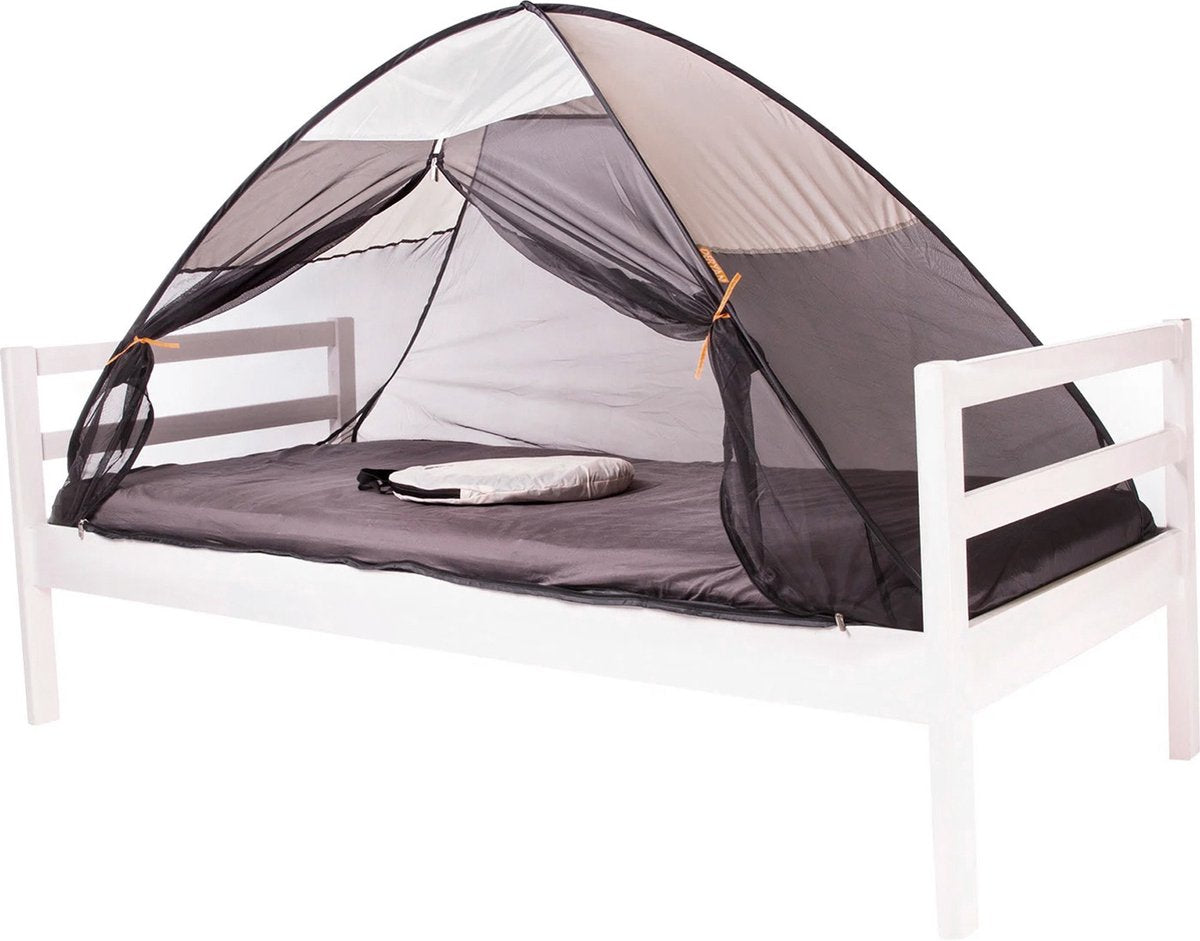 Deryan bedtent pop up klamboe - 200x90cm - hoogste kwaliteit muggennet muskietennet 1mm gaas - cream