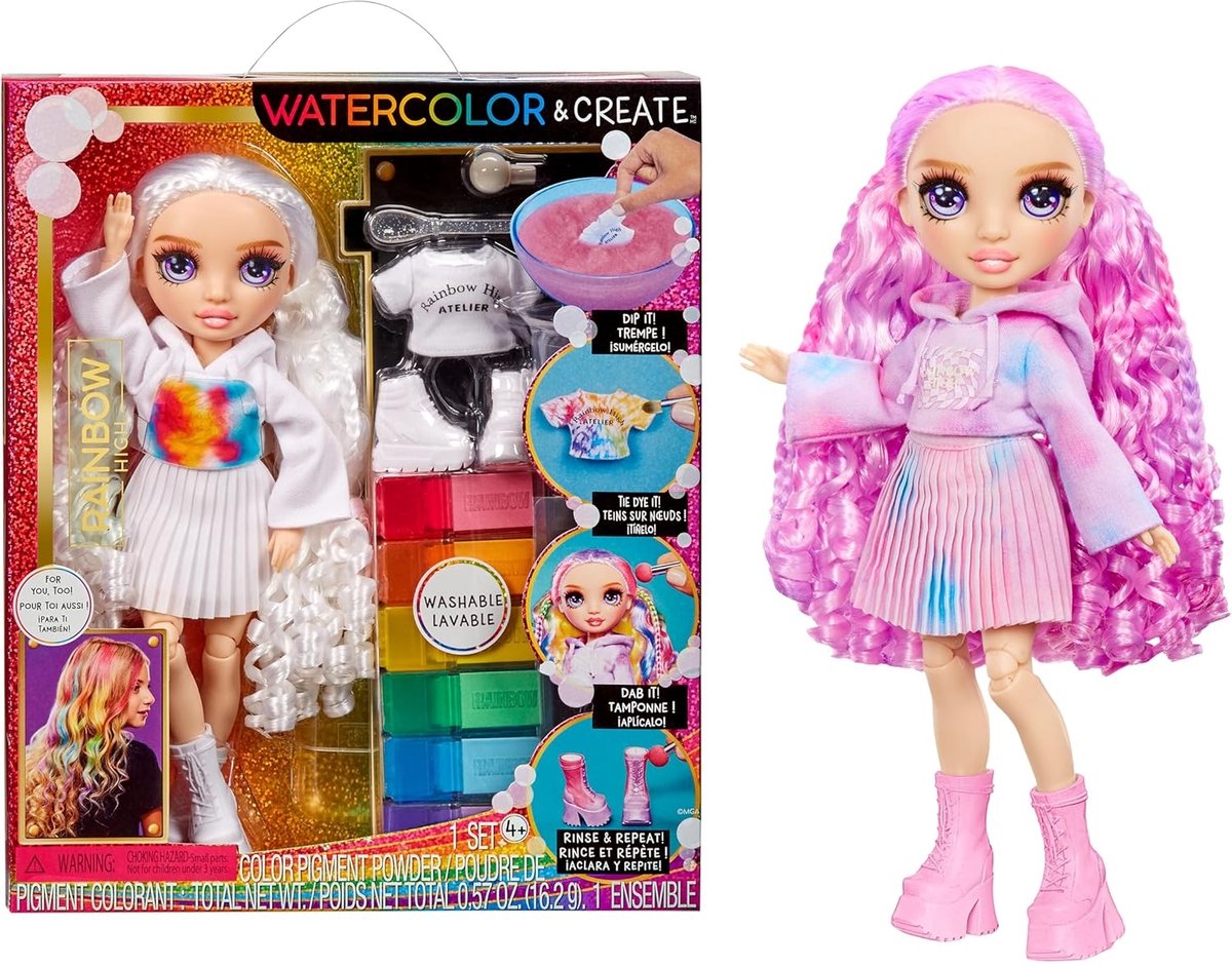 Mga entertainment regenboog hoog aquarel create-modepop - paarse ogen