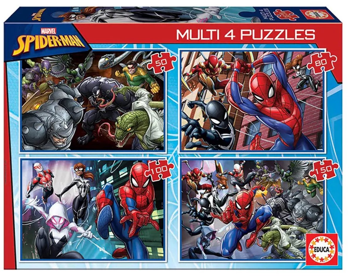 Educa - puzzel - 4 puzzels - 50-80-100-150 stukjes - spiderman - legpuzzel