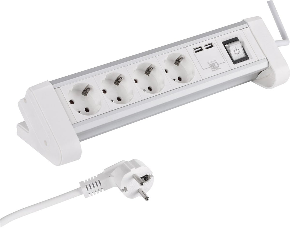 Q-link stekkerdoos - 4-voudig - randaarde - voor bureau - 2 x usb - 3 x 1.5 mm� - 1.5 m - aluminium