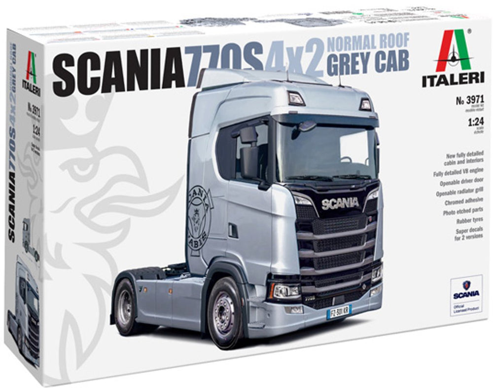 Italeri modelbouwpakket vrachtwagens - 3971 scania s770 v8 4x2 - normale cabine - grijze versie - vrachtwagen plastic - 1:24 - modelbouw