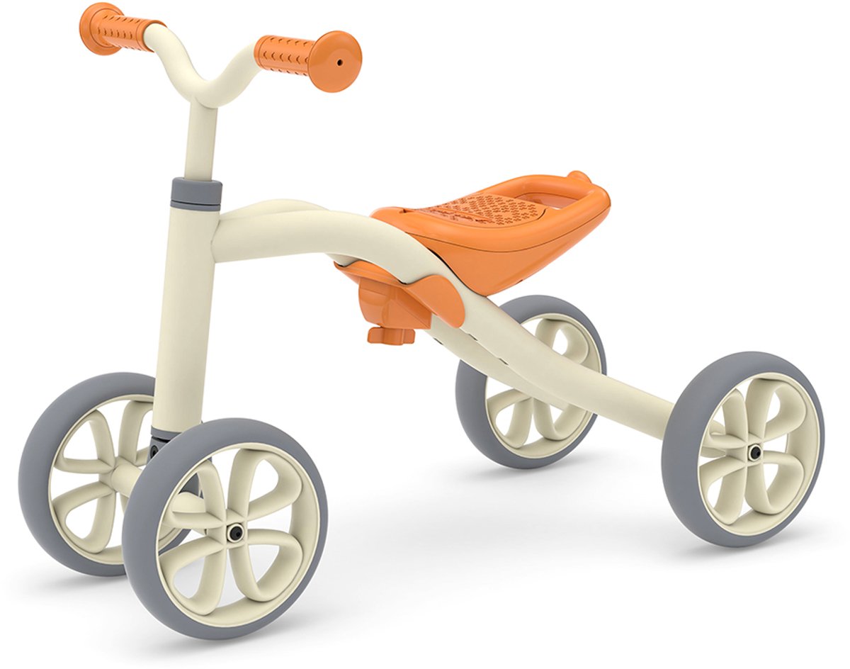 Chillafish loopfiets 1 jaar voor jongens en meisjes - vierwieler loopfiets tot 3 jaar met opbergvak - oranje - lichtgewicht loopauto met verstelbare zitting en draaghandvat - extra stabiel - stille anti slip banden voor binnen en buiten - model quadi