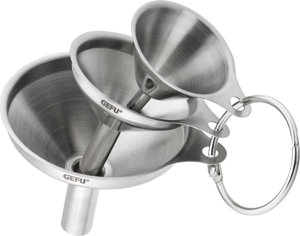 Gefu versare mini trechterset – 3-delig – rvs trechters voor flessen, kruidenmolens en olieflessen