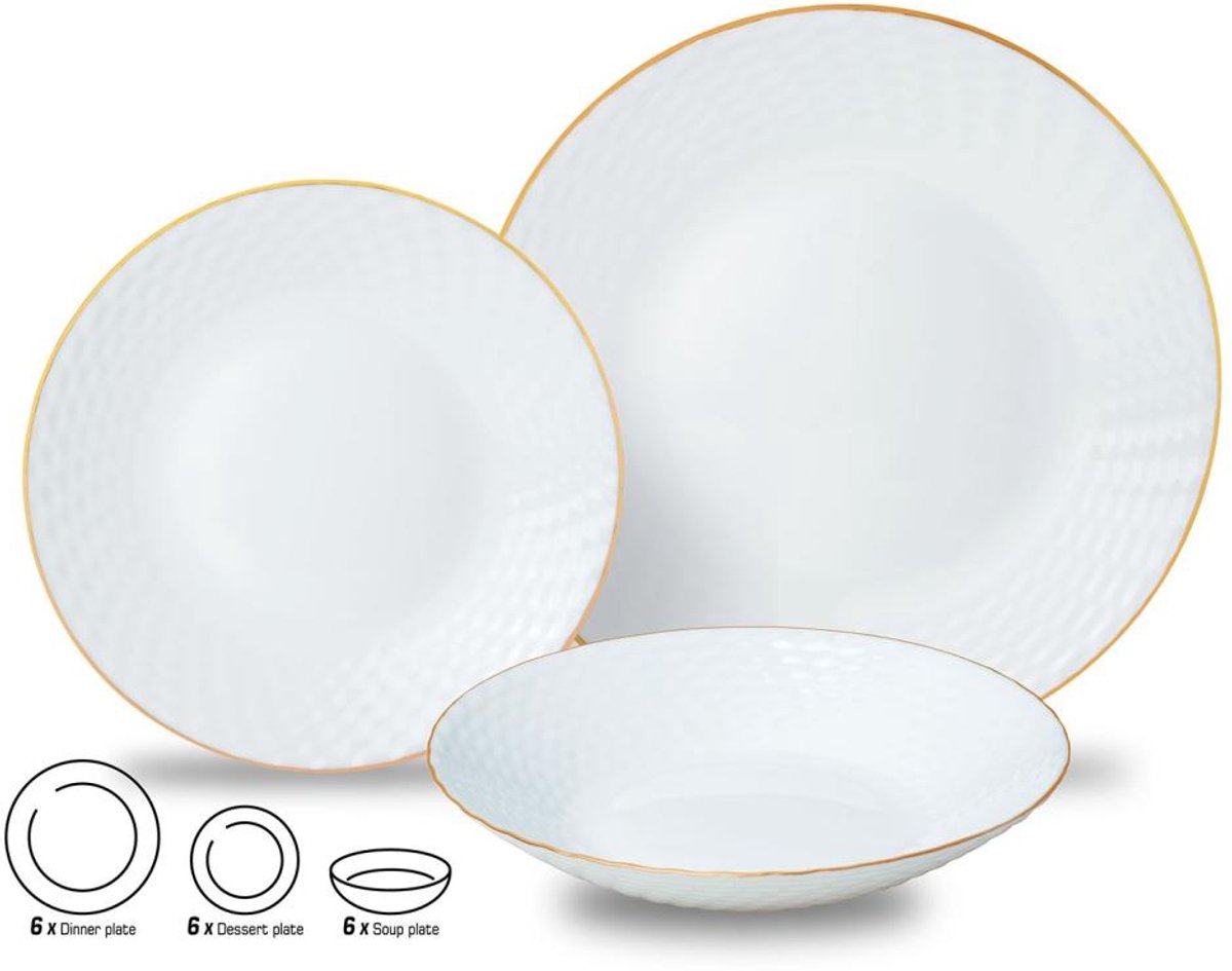 Kinghoff 1876 - glazen dinerset - 18 delig met gouden rand