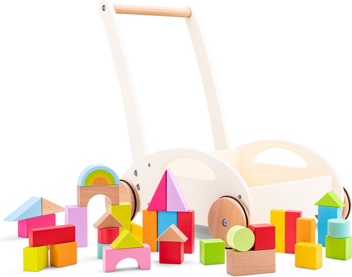 New classic toys houten blokkenkar - inclusief 36 blokken - hoogte 44 cm