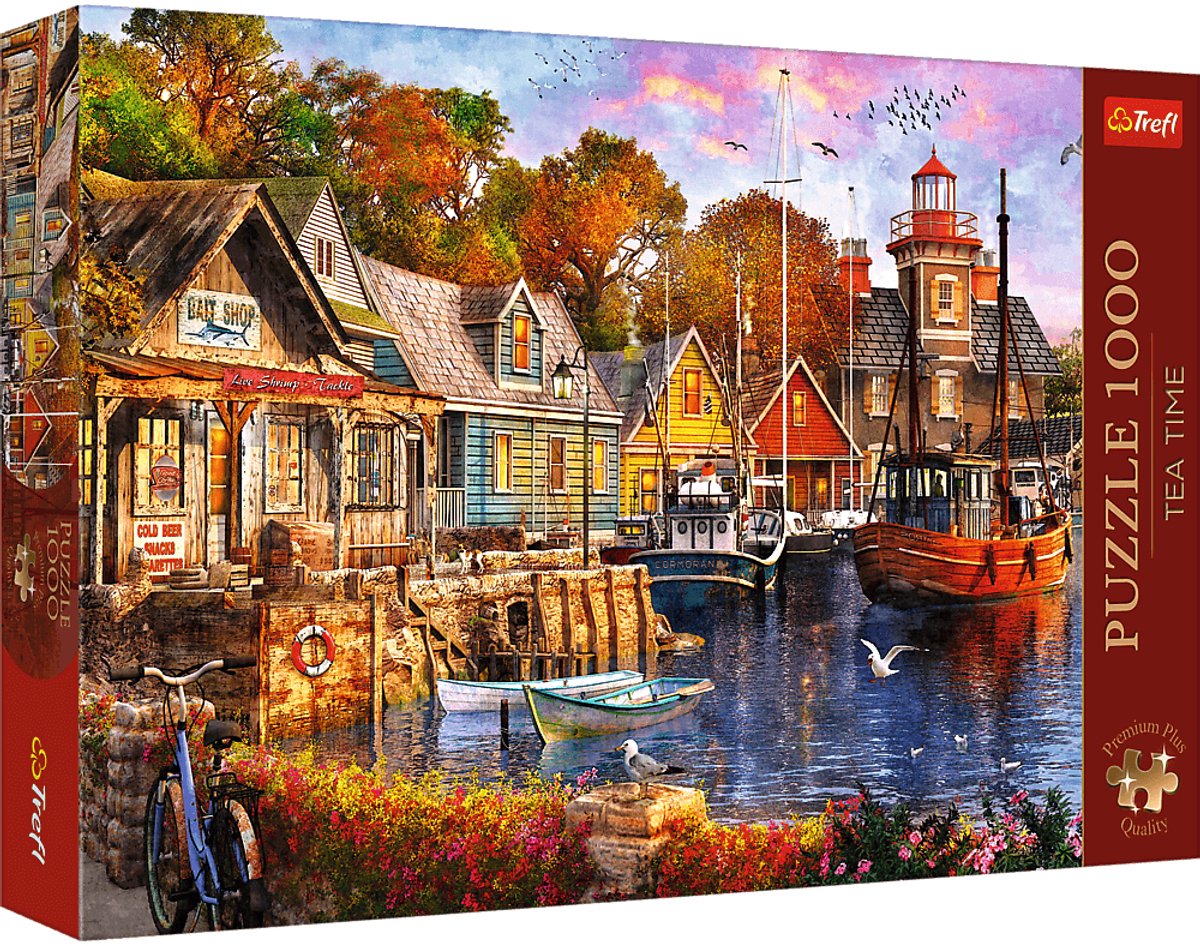 Trefl legpuzzel 1000 stukjes premium plus tea time seaside harbour.