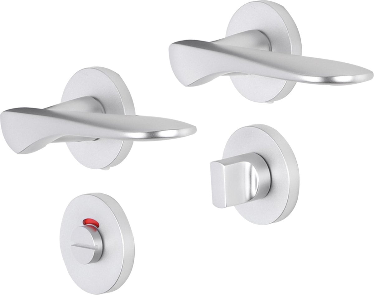Impresso deurkruk - watford - voor binnen - rond met rond toiletrozet - aluminium - 2 stuks