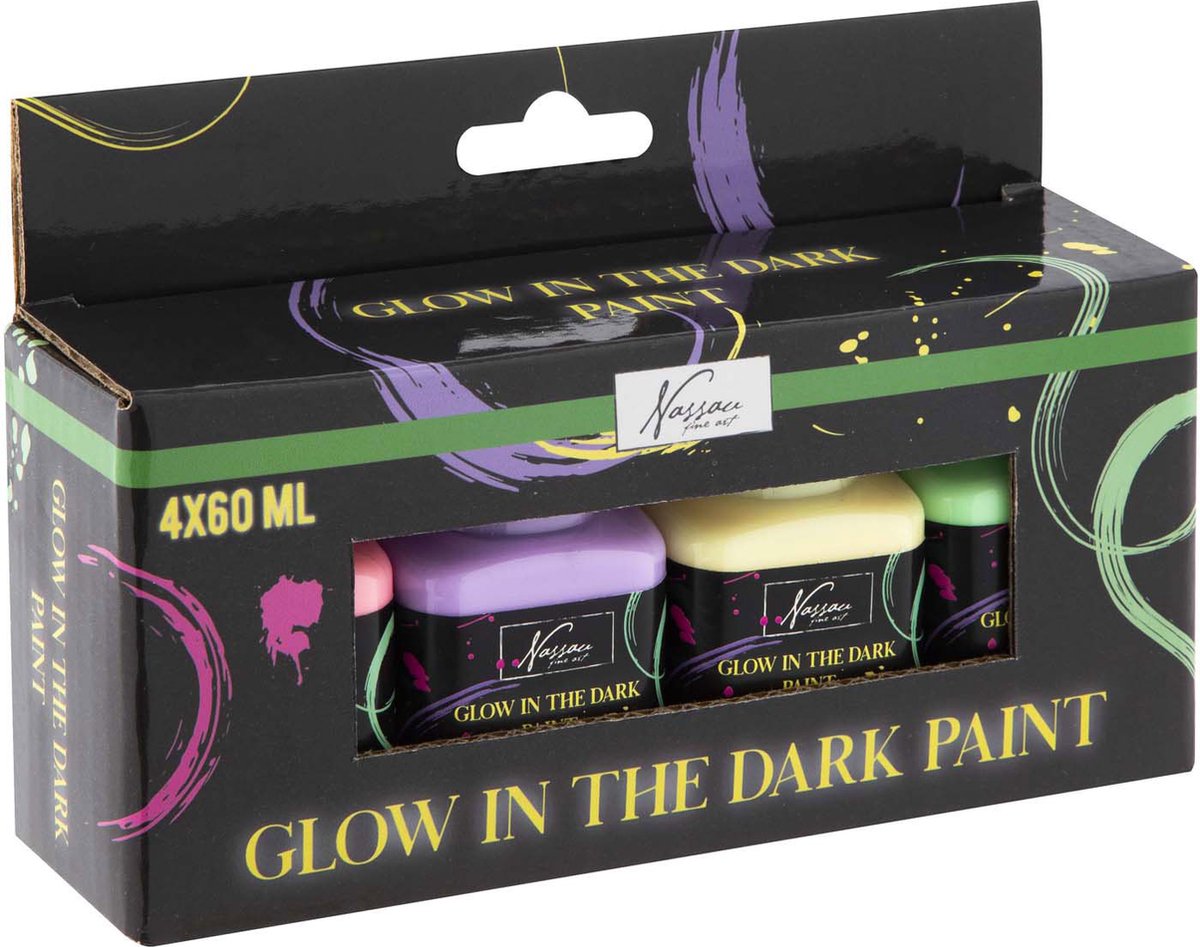 Creatieve knutselgroep acrylverf glow in the dark, 4x60ml