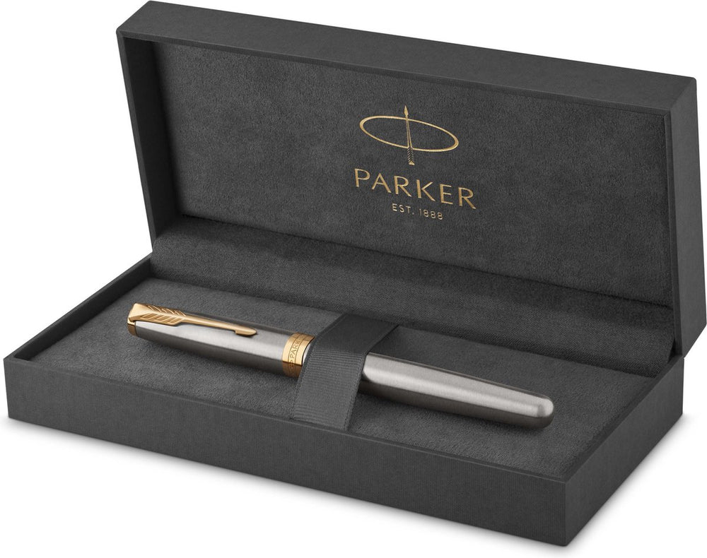 Parker sonnet vulpen | roestvrij staal met goud detail | fijne penpunt | geschenkdoos