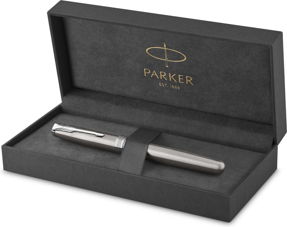 Parker sonnet vulpen | roestvrij staal met palladium detail | fijne penpunt | geschenkdoos