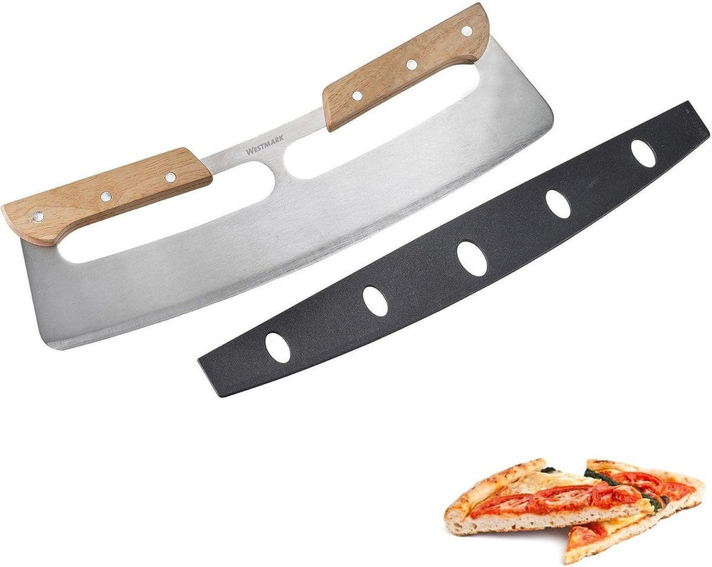 Westmark pizza wiegemes pro – wiegemes voor pizza's, ideaal voor het moeiteloos snijden van pizza of tarte flambée – roestvrij staal, hout