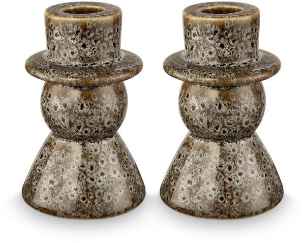Vtwonen - set van 2 - kandelaren - keramiek - groen - 7.8x12cm